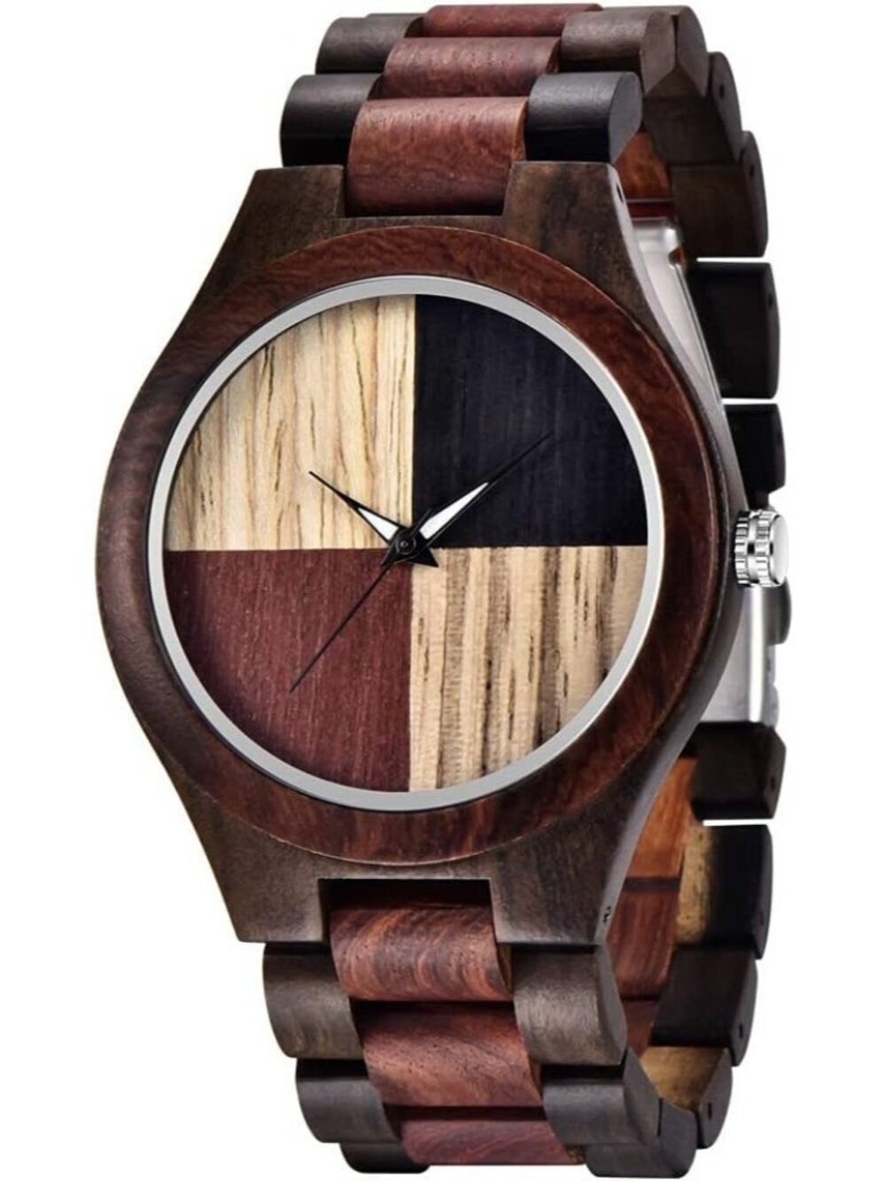 Men's Dark Brown Analog Quartz Handmade Colorful Bamboo Engraved Wooden Watch